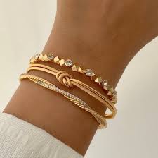 Elegant Gold Layered Wrap Bracelet for Women Boho Chic Multi-Layer Gold Bracelet Luxury Crystal & Gold Wrap Bracelet Minimalist Gold Knot Layered Bracelet
