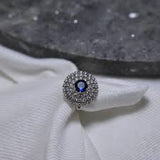 Luxury Blue Sapphire Halo Ring for Women Elegant Blue Crystal Statement Ring Sparkling Halo Cocktail Ring with Blue Stone Vintage-Inspired Blue Gemstone Ring