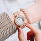 Luxury Crystal Rose Gold Women's Bracelet Watch Elegant Rhinestone Women's Quartz Wrist Watch Premium Rose Gold Diamond Style Women's Watch Luxury Ladies Crystal Bracelet Watch – Elegant Fashion Timepiece