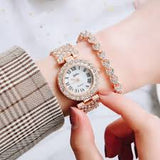 Luxury Crystal Rose Gold Women's Bracelet Watch Elegant Rhinestone Women's Quartz Wrist Watch Premium Rose Gold Diamond Style Women's Watch Luxury Ladies Crystal Bracelet Watch – Elegant Fashion Timepiece