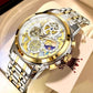 Luxury Men's Skeleton Watch – Gold & Silver Stainless Steel Mechanical Analog Wrist Watch