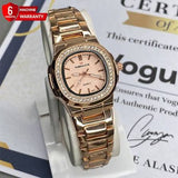 Elegant Rose Gold Ladies Quartz Watch with Crystal-Studded Bezel Premium Women's Rose Gold Fashion Wristwatch – Luxury Bracelet Design Classic Rose Gold Stainless Steel Women's Watch – Elegant Everyday Wear